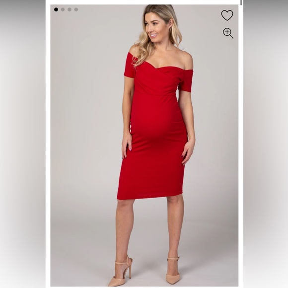 Pinkblush Dresses & Skirts - Red Solid Off Shoulder Maternity Fitted Dress